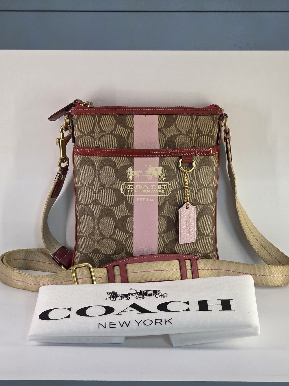Coach Pink Stripe Signature Crossbody Bag